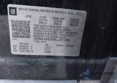 2019 Chevrolet Equinox Lt from USA, damaged, VIN 3GNAXKEV7KL207479